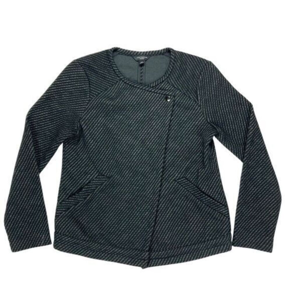 ANN TAYLOR Asymmetrical Moto Jacket Grey S Textured Jacquard Twill Street Style‎